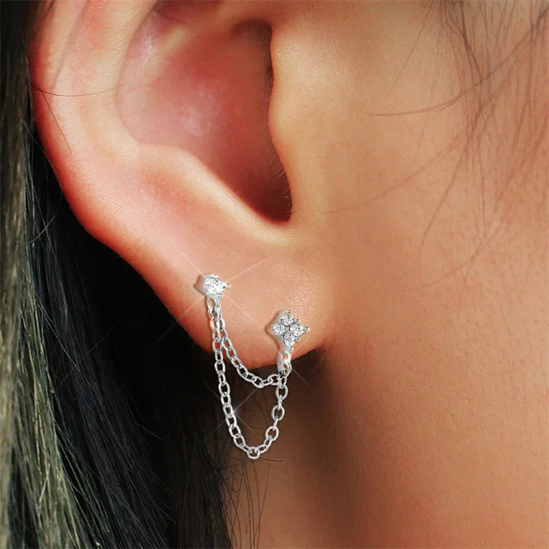 Brinco Feminino Duplo Banhado em Ouro 18K