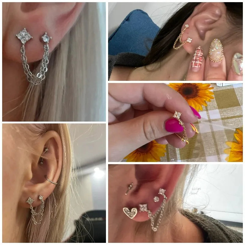 Brinco Feminino Duplo Banhado em Ouro 18K