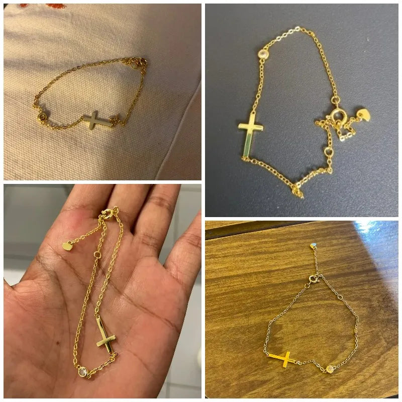 Pulseira Feminina Cruz Banhado em Ouro 18K