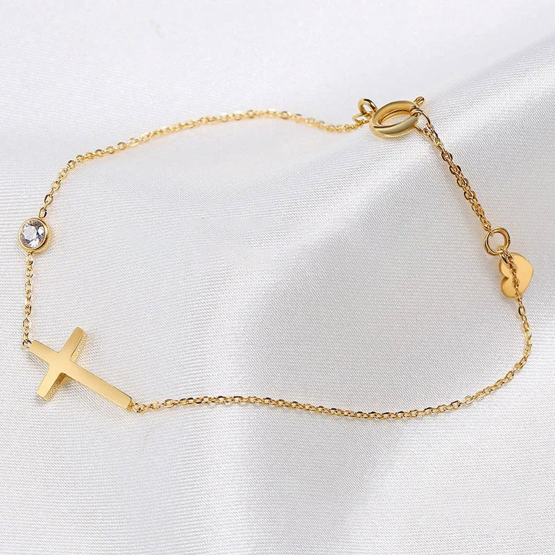 Pulseira Feminina Cruz Banhado em Ouro 18K