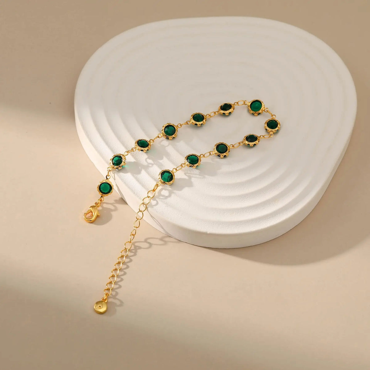 Pulseira Feminina com Pedras de Zircônia Esmeralda Banhado em Ouro 18K