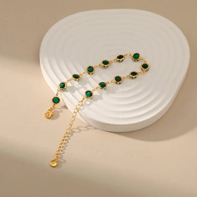 Pulseira Feminina com Pedras de Zircônia Esmeralda Banhado em Ouro 18K