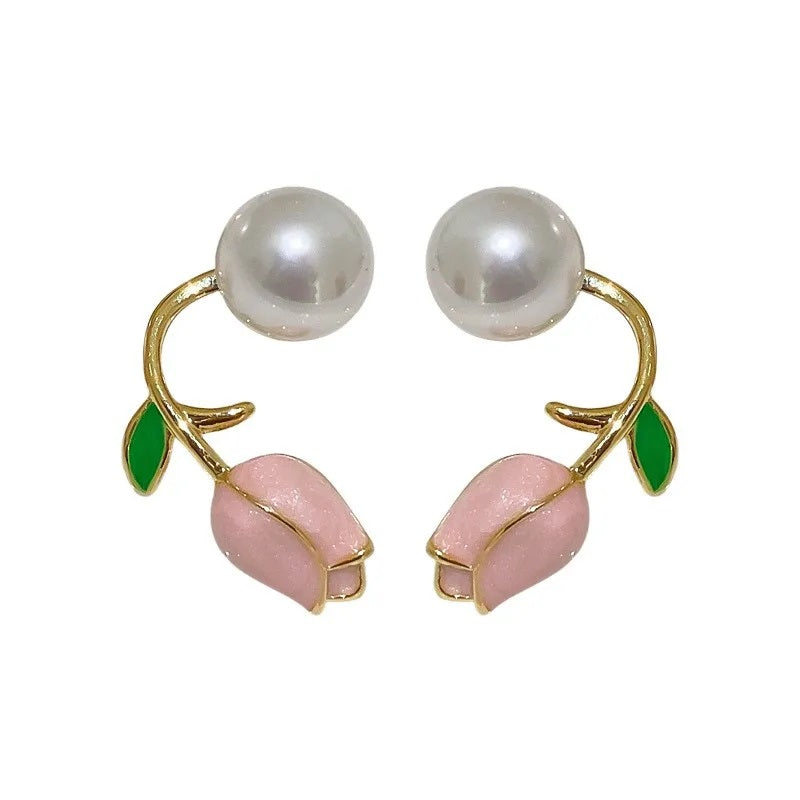 Brinco Feminino de Pérola com Flor Banhado em Ouro 18K