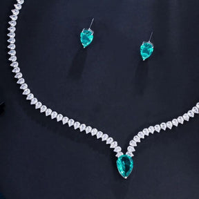 Conjunto Feminino Colar e Brinco com Cristal Esmeralda