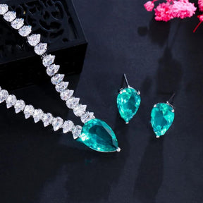 Conjunto Feminino Colar e Brinco com Cristal Esmeralda