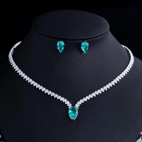 Conjunto Feminino Colar e Brinco com Cristal Esmeralda