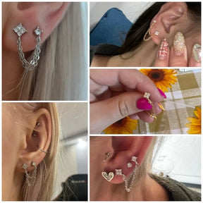 Brinco Feminino Duplo Banhado em Ouro 18K