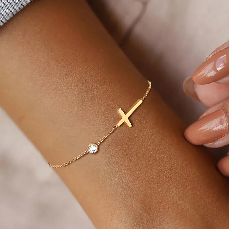 Pulseira Feminina Cruz Banhado em Ouro 18K