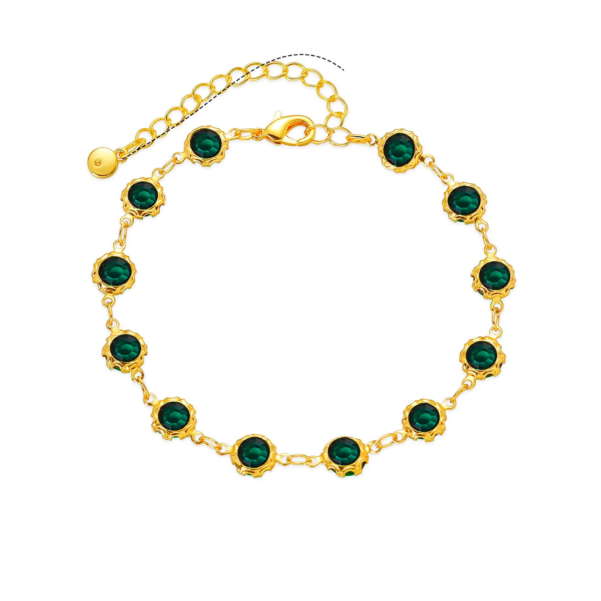 Pulseira Feminina com Pedras de Zircônia Esmeralda Banhado em Ouro 18K