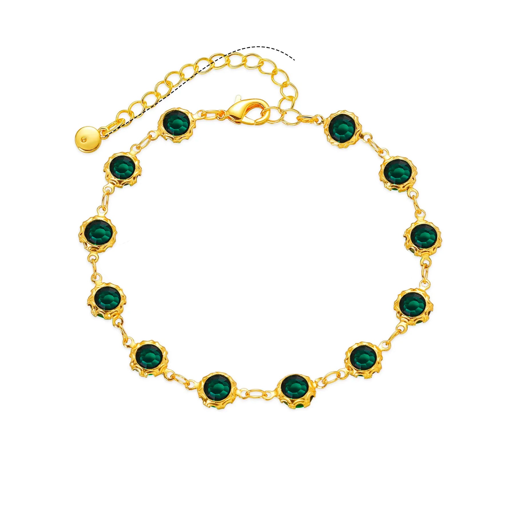 Pulseira Feminina com Pedras de Zircônia Esmeralda Banhado em Ouro 18K