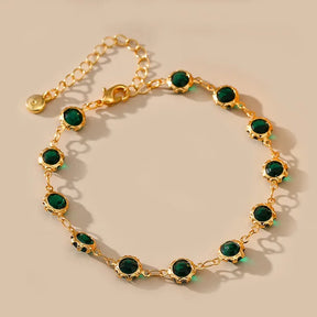 Pulseira Feminina com Pedras de Zircônia Esmeralda Banhado em Ouro 18K