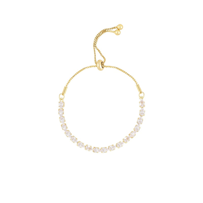 Pulseira Feminina Ajustável com Cristais Banhado em Ouro 18K
