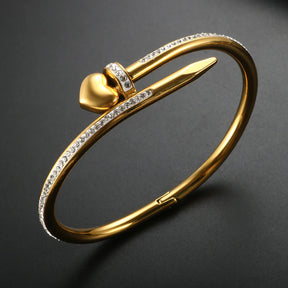 Bracelete Feminino Prego Cravejado com Zircônia Banhado em Ouro 18K