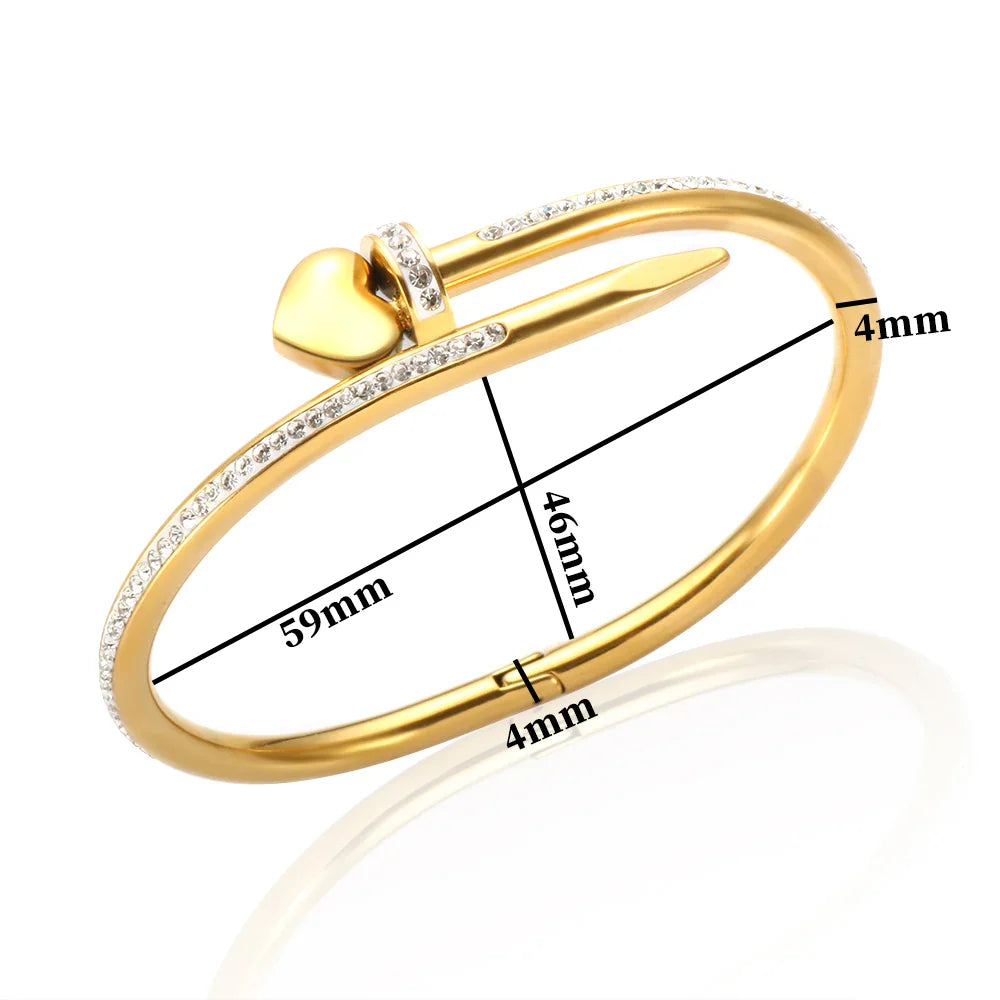 Bracelete Feminino Prego Cravejado com Zircônia Banhado em Ouro 18K